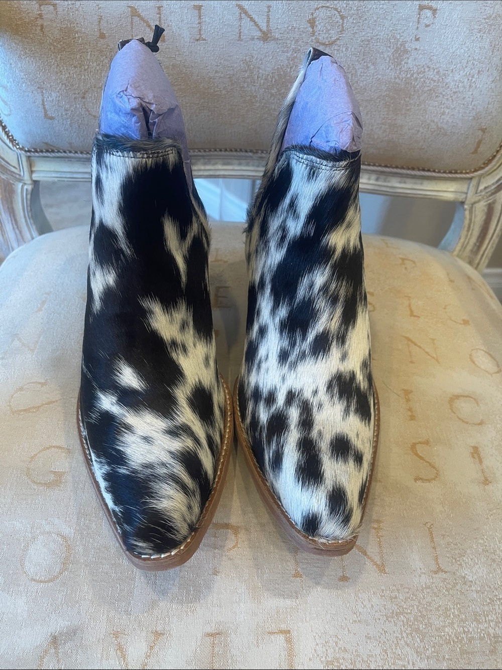 Myra- Women’s Black and White Cowhide Ankle Boots